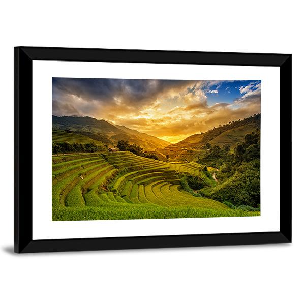 Rice Fields On Terrace Canvas Wall Art-5 Horizontal-Gallery Wrap-22" x 12"-Tiaracle