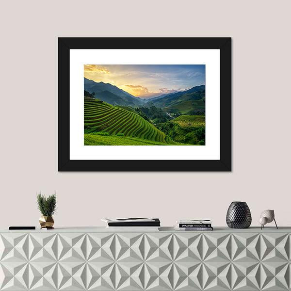 Rice Fields On Terrace In Rainy Season In Vietnam Canvas Wall Art-1 Piece-Framed Print-20" x 16"-Tiaracle
