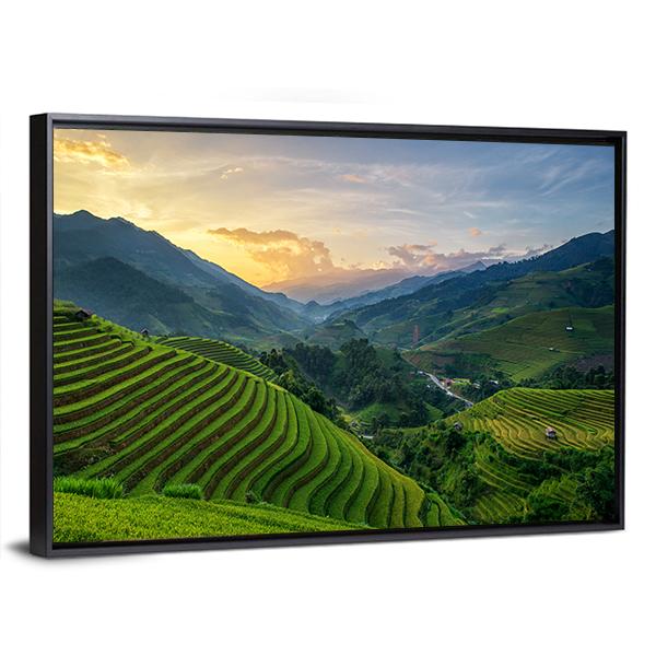 Rice Fields On Terrace In Rainy Season In Vietnam Canvas Wall Art-3 Horizontal-Gallery Wrap-25" x 16"-Tiaracle