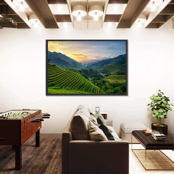 Rice Fields On Terrace In Rainy Season In Vietnam Canvas Wall Art-3 Horizontal-Gallery Wrap-25" x 16"-Tiaracle