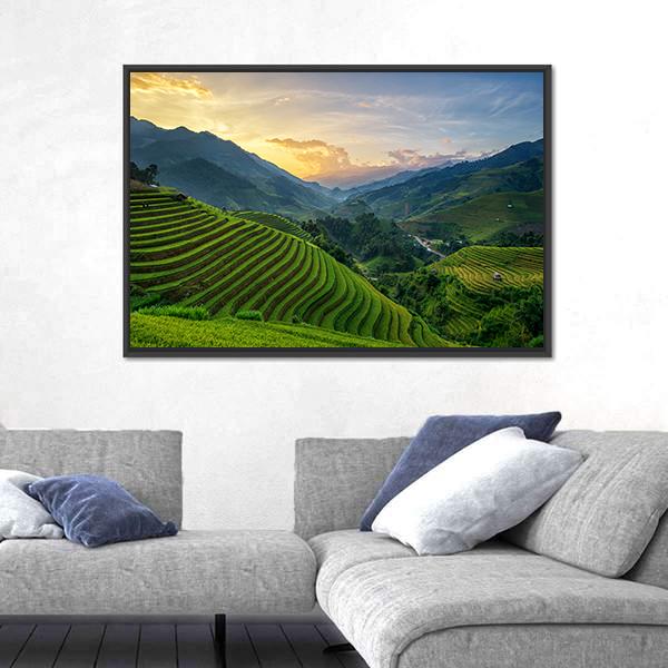 Rice Fields On Terrace In Rainy Season In Vietnam Canvas Wall Art-3 Horizontal-Gallery Wrap-25" x 16"-Tiaracle