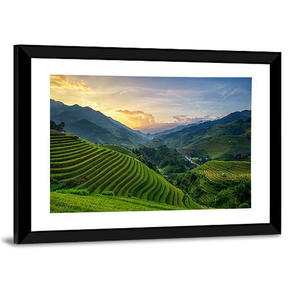 Rice Fields On Terrace In Rainy Season In Vietnam Canvas Wall Art-3 Horizontal-Gallery Wrap-25" x 16"-Tiaracle