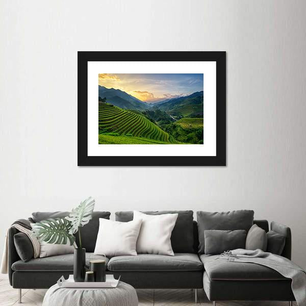 Rice Fields On Terrace In Rainy Season In Vietnam Canvas Wall Art-3 Horizontal-Gallery Wrap-25" x 16"-Tiaracle
