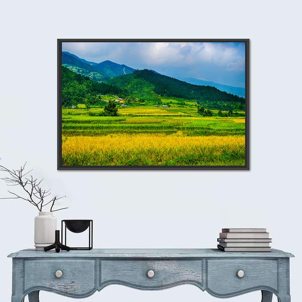 Rice Fields On Terraced Of Vietnam Canvas Wall Art-1 Piece-Floating Frame-24" x 16"-Tiaracle