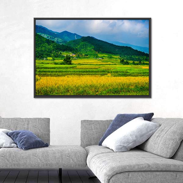 Rice Fields On Terraced Of Vietnam Canvas Wall Art-3 Horizontal-Gallery Wrap-25" x 16"-Tiaracle