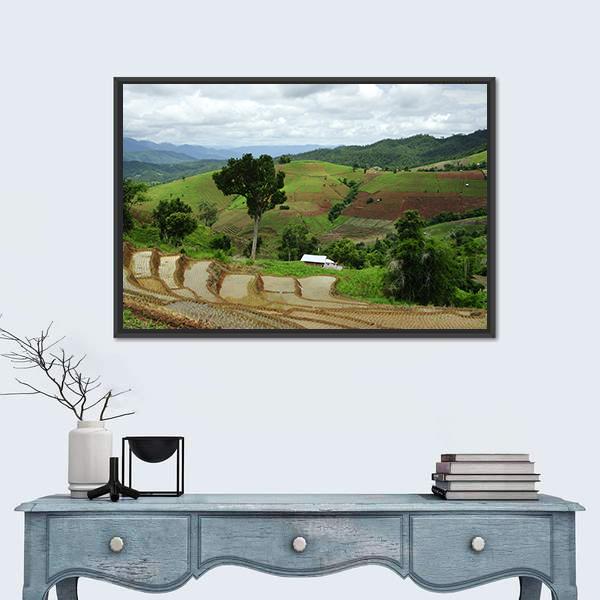 Rice Terrace At Maechaem In Thailand Canvas Wall Art-1 Piece-Floating Frame-24" x 16"-Tiaracle