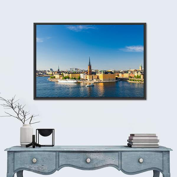 Riddarholm Church Near Lake Malaren Canvas Wall Art-1 Piece-Floating Frame-24" x 16"-Tiaracle