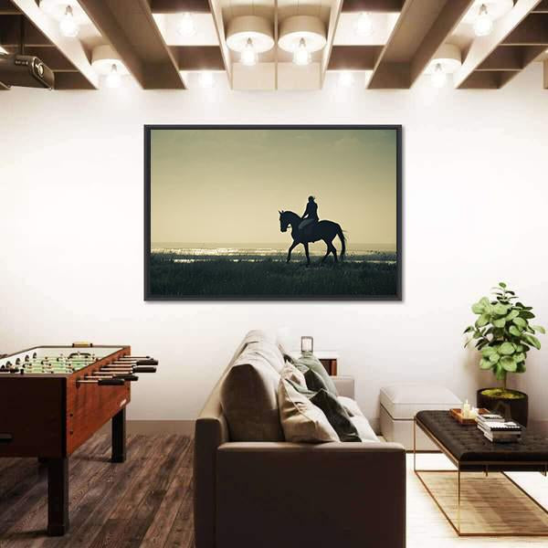 Rider Silhouette On Horseback Canvas Wall Art-1 Piece-Floating Frame-24" x 16"-Tiaracle