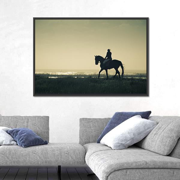Rider Silhouette On Horseback Canvas Wall Art-5 Horizontal-Gallery Wrap-22" x 12"-Tiaracle