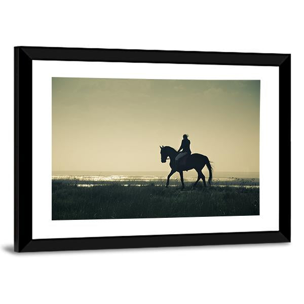 Rider Silhouette On Horseback Canvas Wall Art-5 Horizontal-Gallery Wrap-22" x 12"-Tiaracle
