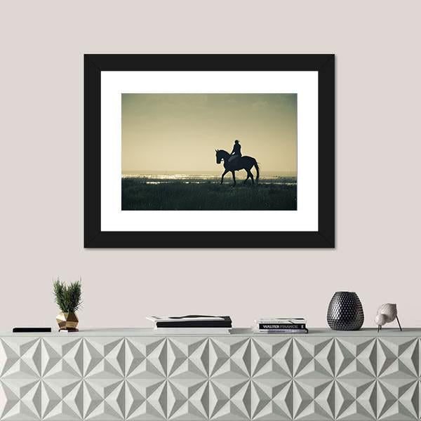 Rider Silhouette On Horseback Canvas Wall Art-5 Horizontal-Gallery Wrap-22" x 12"-Tiaracle