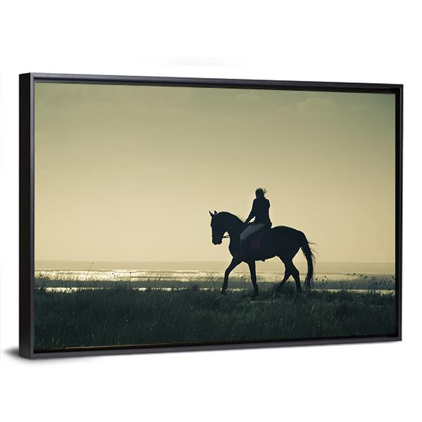 Rider Silhouette On Horseback Canvas Wall Art-5 Horizontal-Gallery Wrap-22" x 12"-Tiaracle