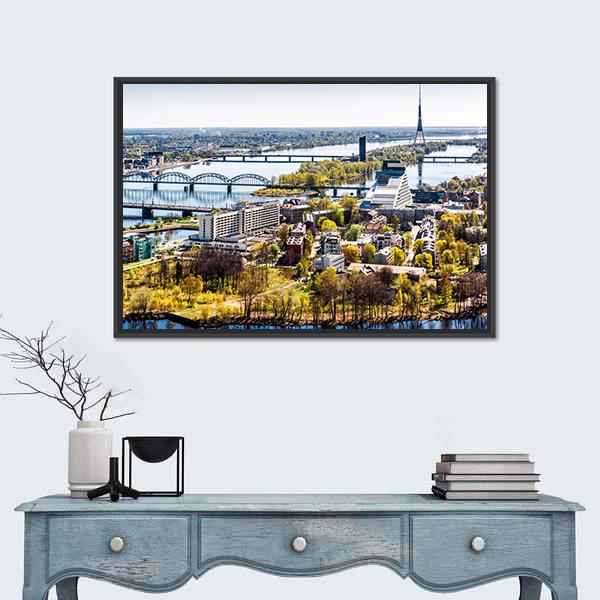Riga City Of Latvia Canvas Wall Art-1 Piece-Floating Frame-24" x 16"-Tiaracle