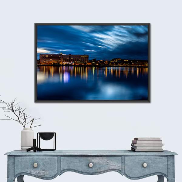 Riga Skyline Night Shot Canvas Wall Art-1 Piece-Floating Frame-24" x 16"-Tiaracle