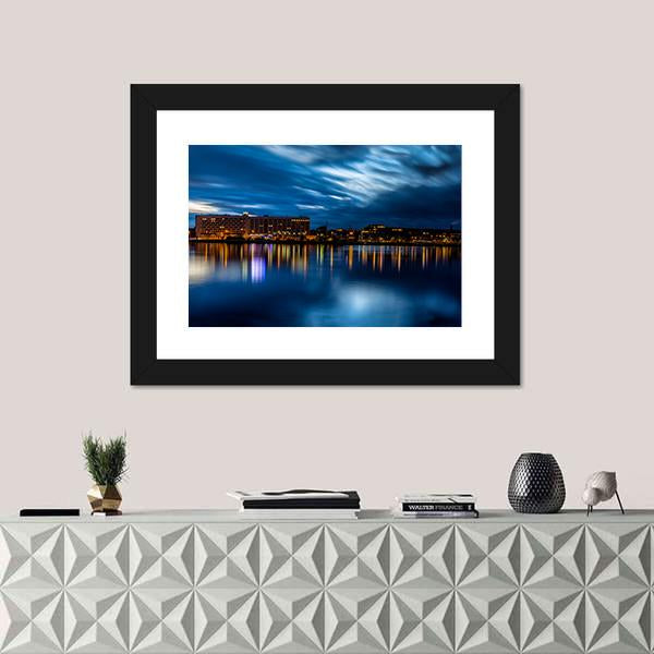 Riga Skyline Night Shot Canvas Wall Art-1 Piece-Framed Print-20" x 16"-Tiaracle