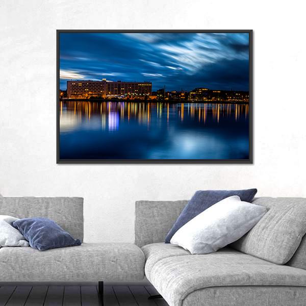 Riga Skyline Night Shot Canvas Wall Art-3 Horizontal-Gallery Wrap-25" x 16"-Tiaracle