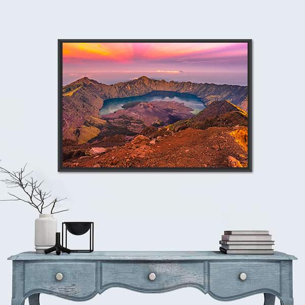 Rinjani Mountain Morning Canvas Wall Art-1 Piece-Floating Frame-24" x 16"-Tiaracle