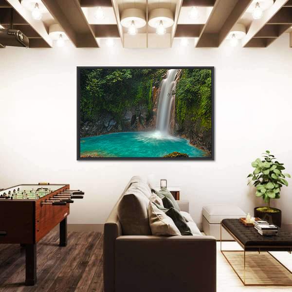 Rio Celeste Waterfall In Costa Rica Canvas Wall Art-1 Piece-Floating Frame-24" x 16"-Tiaracle