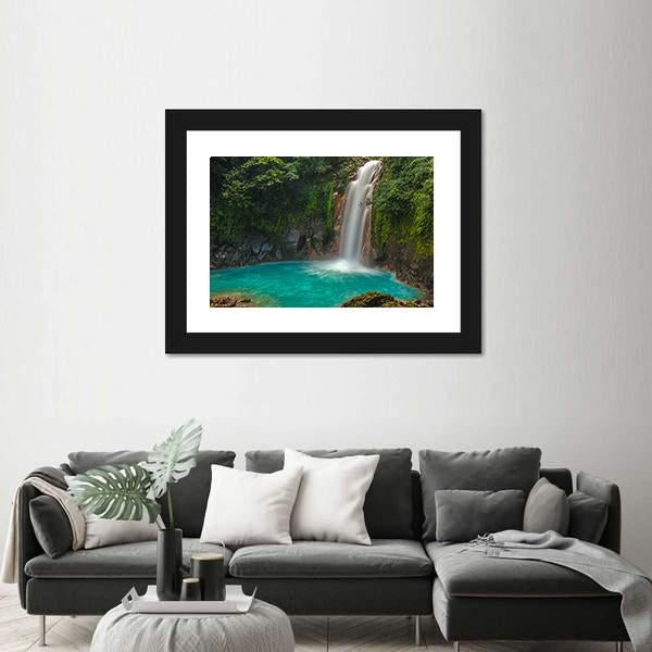Rio Celeste Waterfall In Costa Rica Canvas Wall Art-1 Piece-Framed Print-20" x 16"-Tiaracle