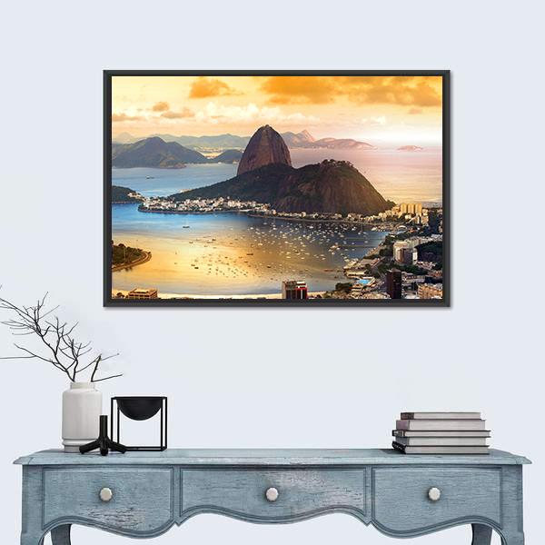 Rio De Janeiro At Brazil In Twilight Canvas Wall Art-1 Piece-Floating Frame-36" x 24"-Tiaracle