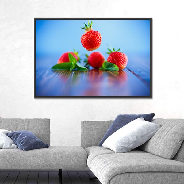 Ripe Red Organic Strawberry Canvas Wall Art-5 Horizontal-Gallery Wrap-22" x 12"-Tiaracle
