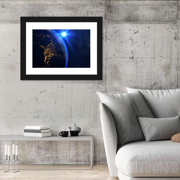 Rising Blue Sun On Planet Earth Canvas Wall Art-3 Horizontal-Gallery Wrap-25" x 16"-Tiaracle