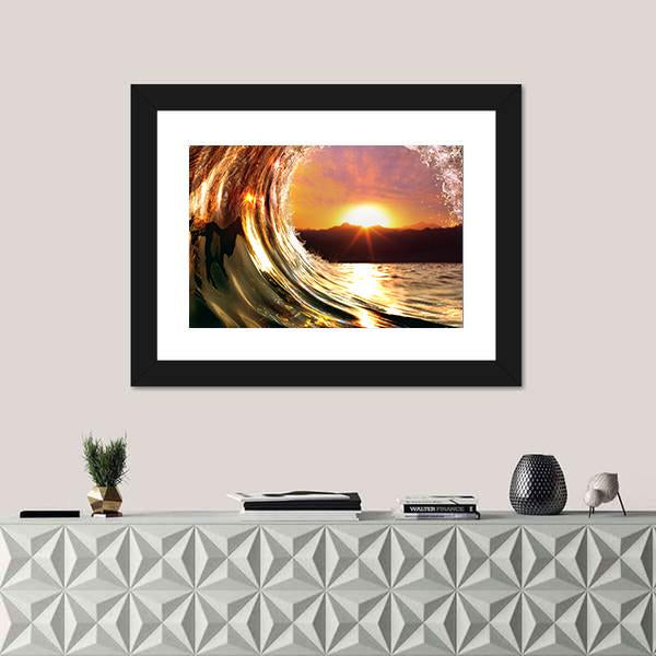 Rising Sun Ocean Wave Canvas Wall Art-1 Piece-Framed Print-20" x 16"-Tiaracle