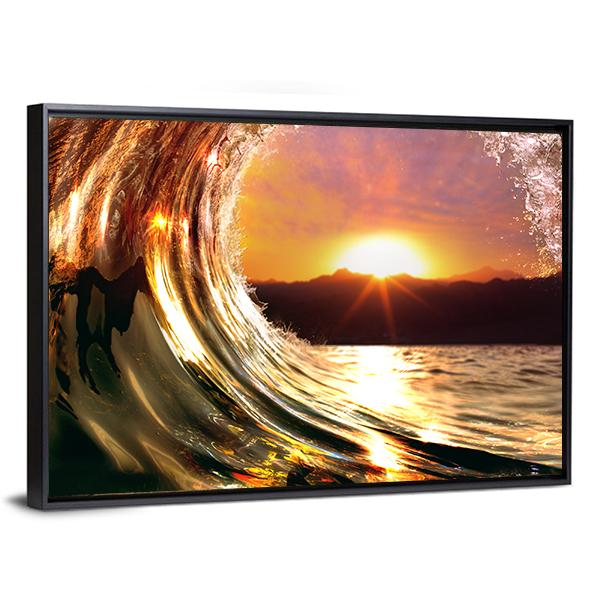 Rising Sun Ocean Wave Canvas Wall Art-3 Horizontal-Gallery Wrap-25" x 16"-Tiaracle