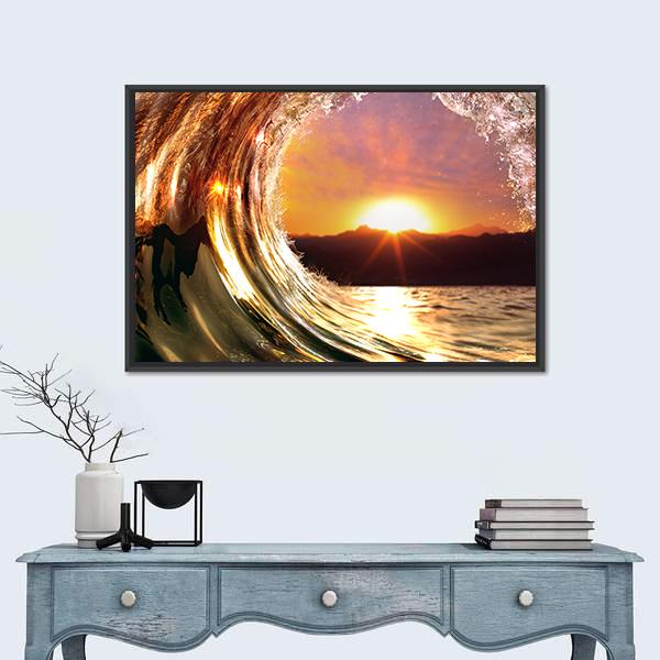 Rising Sun Ocean Wave Canvas Wall Art-3 Horizontal-Gallery Wrap-25" x 16"-Tiaracle