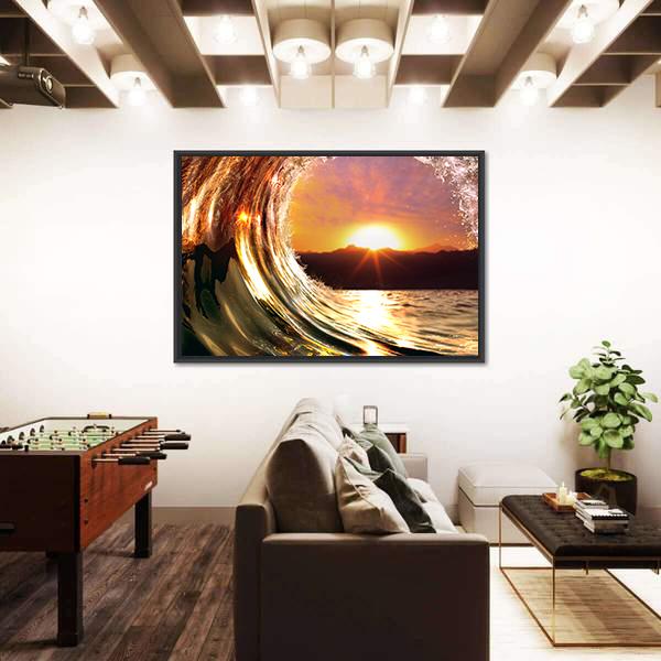 Rising Sun Ocean Wave Canvas Wall Art-3 Horizontal-Gallery Wrap-25" x 16"-Tiaracle