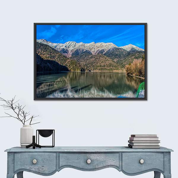 Ritz Lake In Abkhazia Mountains Canvas Wall Art-1 Piece-Floating Frame-24" x 16"-Tiaracle