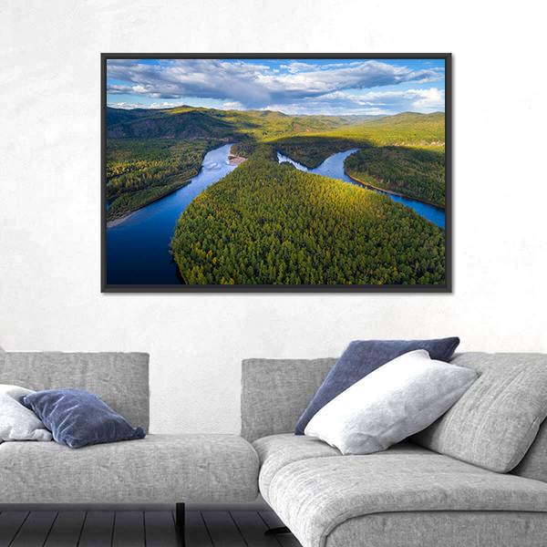 River And Forest Canvas Wall Art-5 Horizontal-Gallery Wrap-22&quot; x 12&quot;-Tiaracle