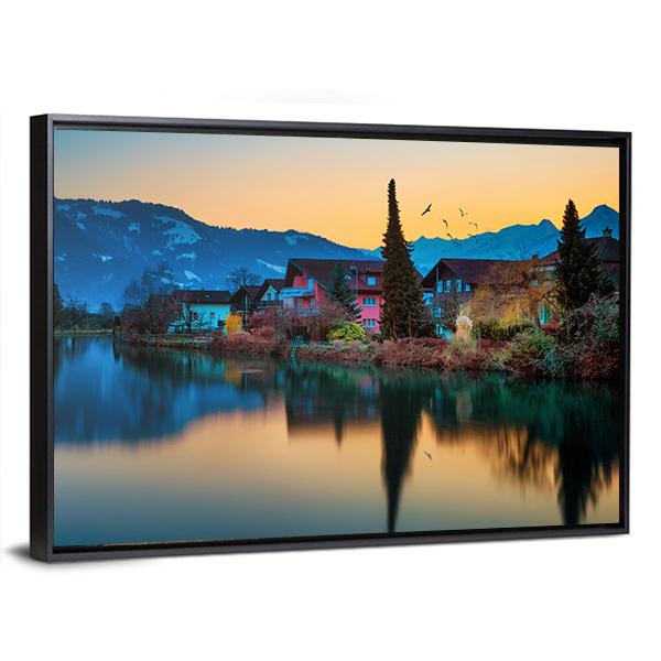 River And House To Interlaken Canvas Wall Art-3 Horizontal-Gallery Wrap-25" x 16"-Tiaracle