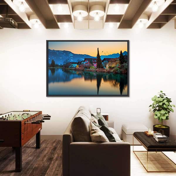 River And House To Interlaken Canvas Wall Art-3 Horizontal-Gallery Wrap-25" x 16"-Tiaracle