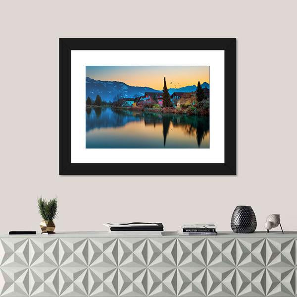 River And House To Interlaken Canvas Wall Art-3 Horizontal-Gallery Wrap-25" x 16"-Tiaracle
