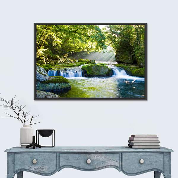 River And Shaft Beam Of Light Canvas Wall Art-1 Piece-Floating Frame-24" x 16"-Tiaracle