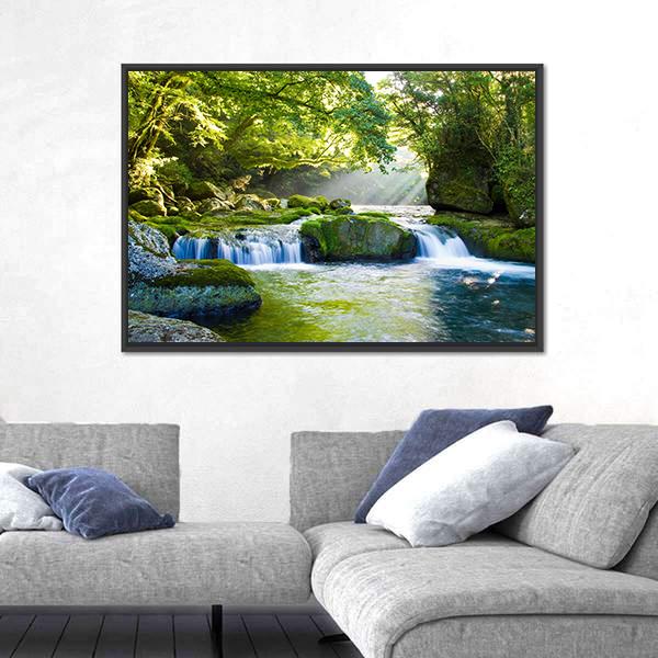 River And Shaft Beam Of Light Canvas Wall Art-1 Piece-Floating Frame-24" x 16"-Tiaracle