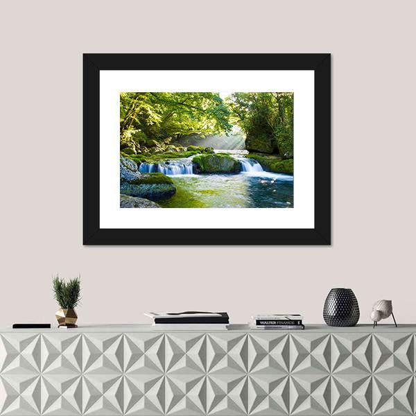 River And Shaft Beam Of Light Canvas Wall Art-1 Piece-Framed Print-20" x 16"-Tiaracle