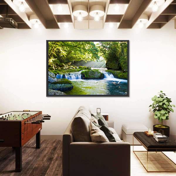 River And Shaft Beam Of Light Canvas Wall Art-3 Horizontal-Gallery Wrap-25" x 16"-Tiaracle