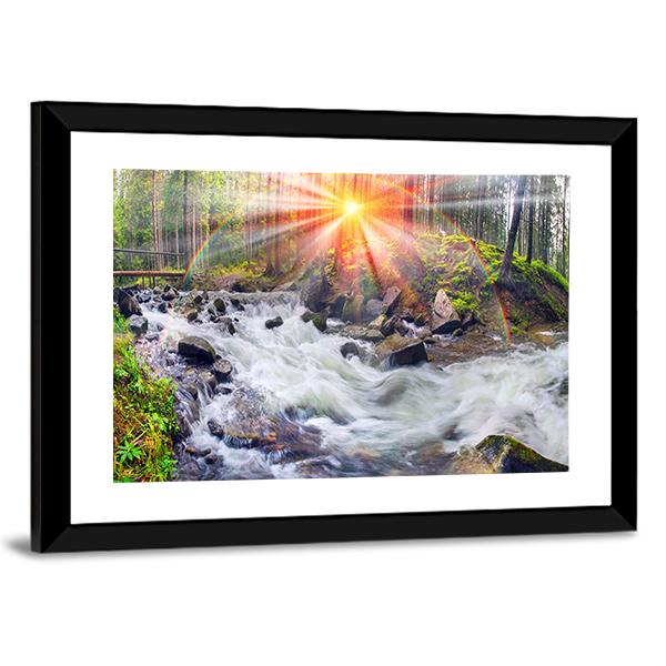 River At Sunrise In The Carpathian Forest Canvas Wall Art-5 Horizontal-Gallery Wrap-22" x 12"-Tiaracle