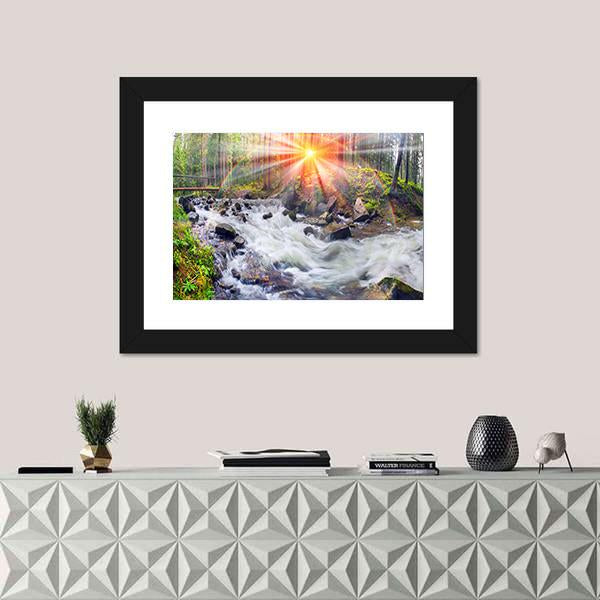 River At Sunrise In The Carpathian Forest Canvas Wall Art-5 Horizontal-Gallery Wrap-22" x 12"-Tiaracle