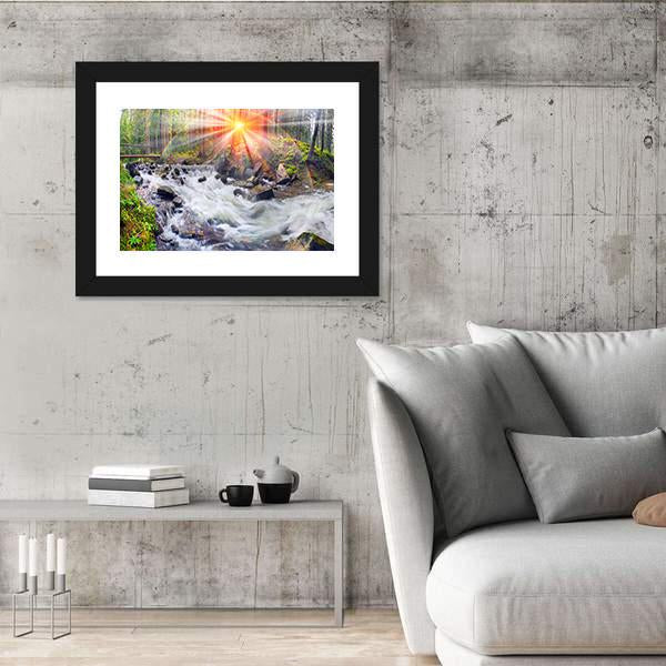 River At Sunrise In The Carpathian Forest Canvas Wall Art-5 Horizontal-Gallery Wrap-22" x 12"-Tiaracle