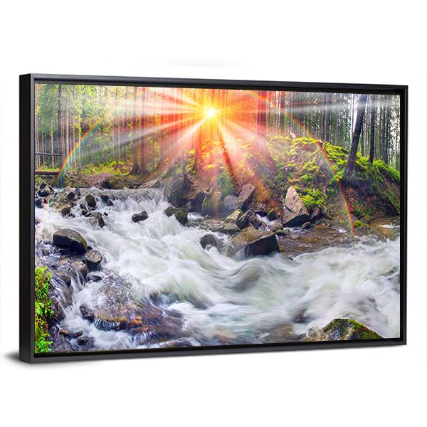 River At Sunrise In The Carpathian Forest Canvas Wall Art-5 Horizontal-Gallery Wrap-22" x 12"-Tiaracle
