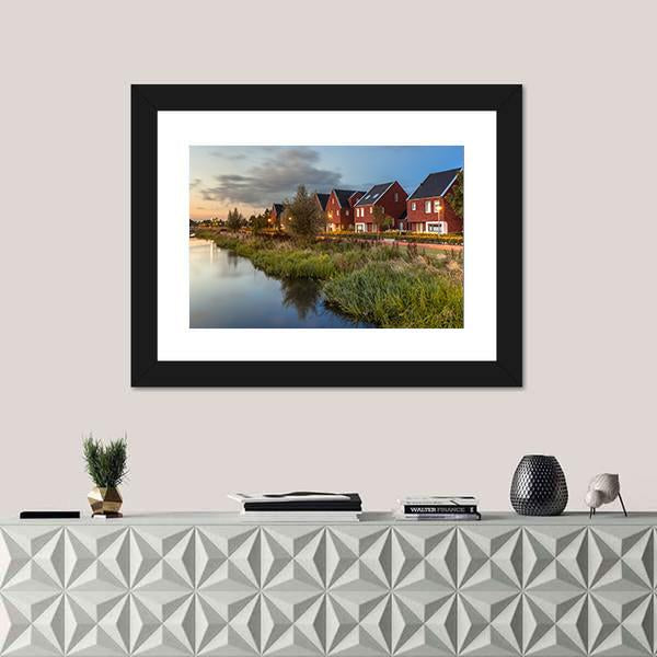 River Bank In Veenendaal City Canvas Wall Art-1 Piece-Framed Print-20" x 16"-Tiaracle