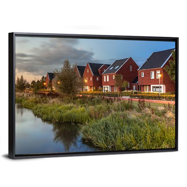 River Bank In Veenendaal City Canvas Wall Art-3 Horizontal-Gallery Wrap-25" x 16"-Tiaracle