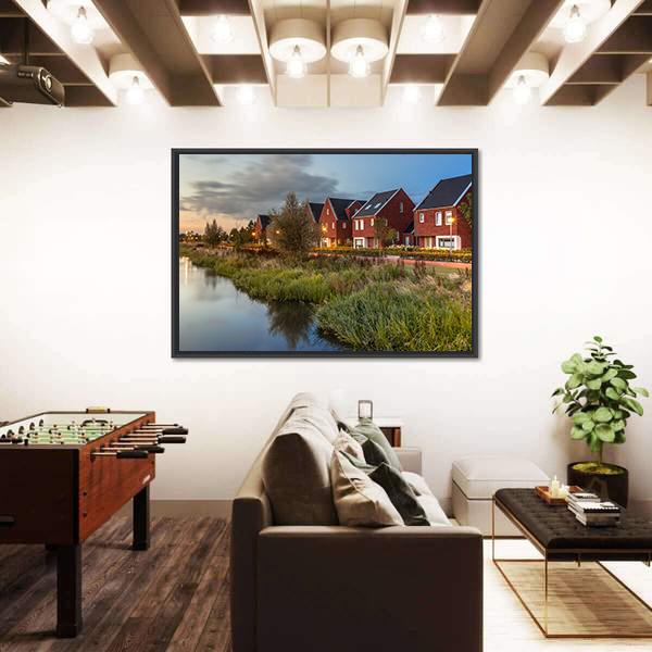 River Bank In Veenendaal City Canvas Wall Art-3 Horizontal-Gallery Wrap-25" x 16"-Tiaracle