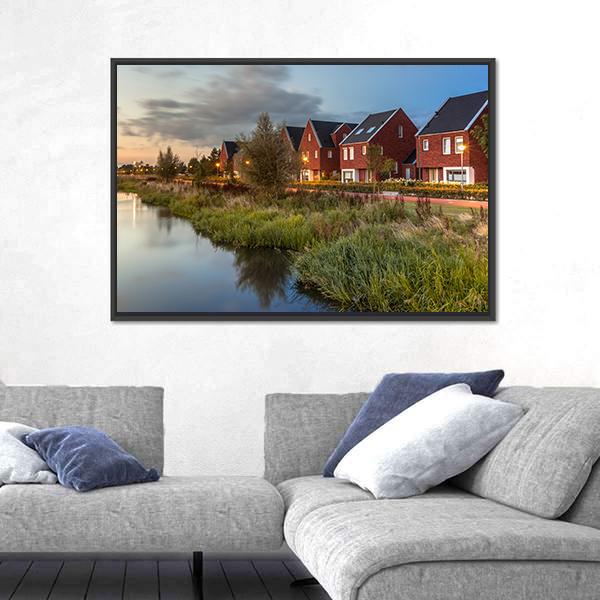 River Bank In Veenendaal City Canvas Wall Art-3 Horizontal-Gallery Wrap-25" x 16"-Tiaracle