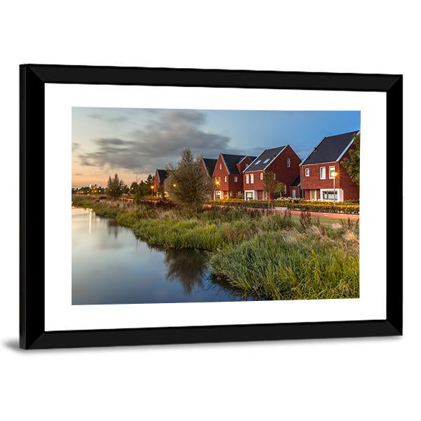 River Bank In Veenendaal City Canvas Wall Art-3 Horizontal-Gallery Wrap-25" x 16"-Tiaracle
