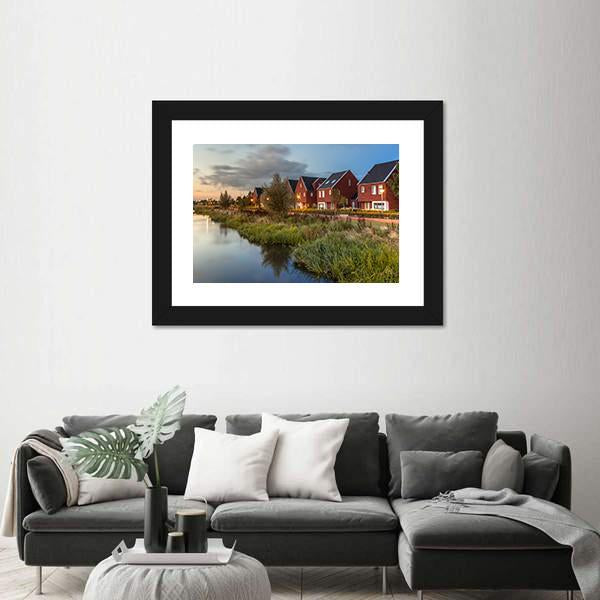 River Bank In Veenendaal City Canvas Wall Art-3 Horizontal-Gallery Wrap-25" x 16"-Tiaracle