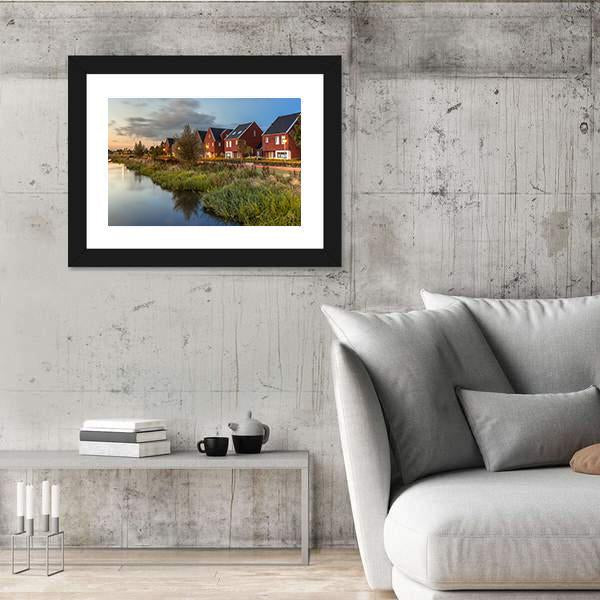River Bank In Veenendaal City Canvas Wall Art-3 Horizontal-Gallery Wrap-25" x 16"-Tiaracle